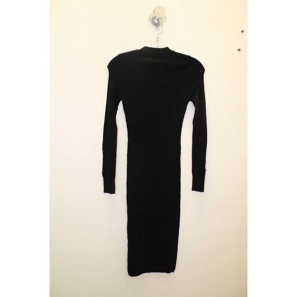 Black Distressed Long Sleeve Midi Sweater Dress - Picture 4 of 5